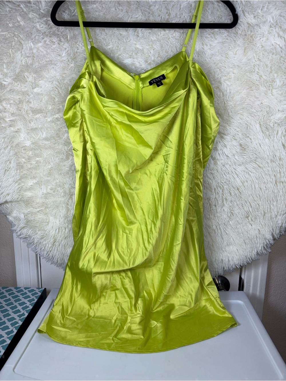 VENUS Lime Satin Cowl Neck Slip Dress NWOT size 4